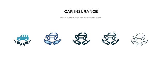 car insurance icon in different style vector illustration. two colored and black car insurance vector icons designed in filled, outline, line and stroke style can be used for web, mobile, ui