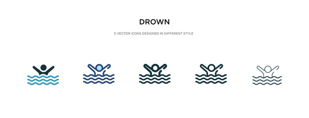 drown icon in different style vector illustration. two colored and black drown vector icons designed in filled, outline, line and stroke style can be used for web, mobile, ui