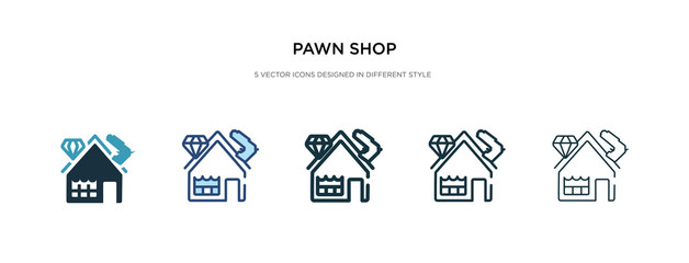 pawn shop icon in different style vector illustration. two colored and black pawn shop vector icons designed in filled, outline, line and stroke style can be used for web, mobile, ui