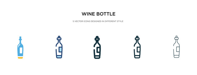 wine bottle icon in different style vector illustration. two colored and black wine bottle vector icons designed in filled, outline, line and stroke style can be used for web, mobile, ui