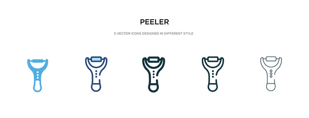 peeler icon in different style vector illustration. two colored and black peeler vector icons designed in filled, outline, line and stroke style can be used for web, mobile, ui