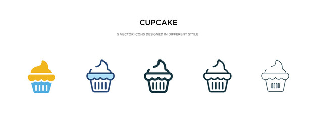 cupcake icon in different style vector illustration. two colored and black cupcake vector icons designed in filled, outline, line and stroke style can be used for web, mobile, ui