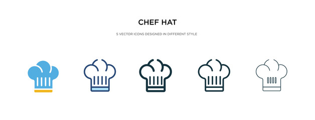 chef hat icon in different style vector illustration. two colored and black chef hat vector icons designed in filled, outline, line and stroke style can be used for web, mobile, ui
