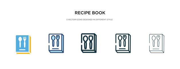 recipe book icon in different style vector illustration. two colored and black recipe book vector icons designed in filled, outline, line and stroke style can be used for web, mobile, ui