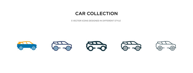 Obraz premium car collection icon in different style vector illustration. two colored and black car collection vector icons designed in filled, outline, line and stroke style can be used for web, mobile, ui