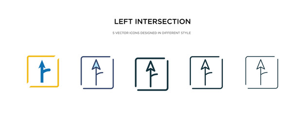 left intersection icon in different style vector illustration. two colored and black left intersection vector icons designed in filled, outline, line and stroke style can be used for web, mobile, ui