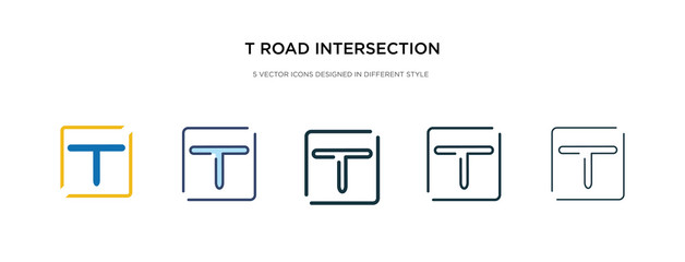 t road intersection icon in different style vector illustration. two colored and black t road intersection vector icons designed in filled, outline, line and stroke style can be used for web,