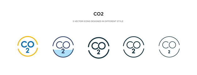 co2 icon in different style vector illustration. two colored and black co2 vector icons designed in filled, outline, line and stroke style can be used for web, mobile, ui