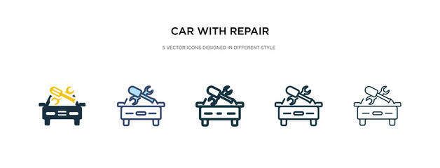 car with repair equipment icon in different style vector illustration. two colored and black car with repair equipment vector icons designed in filled, outline, line and stroke style can be used for