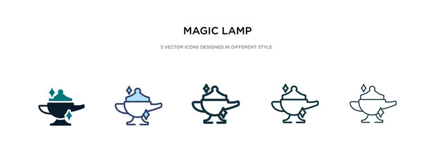 magic lamp icon in different style vector illustration. two colored and black magic lamp vector icons designed in filled, outline, line and stroke style can be used for web, mobile, ui