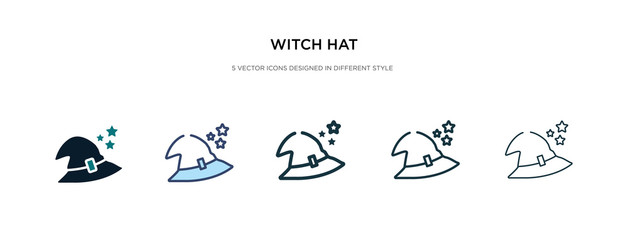 witch hat icon in different style vector illustration. two colored and black witch hat vector icons designed in filled, outline, line and stroke style can be used for web, mobile, ui