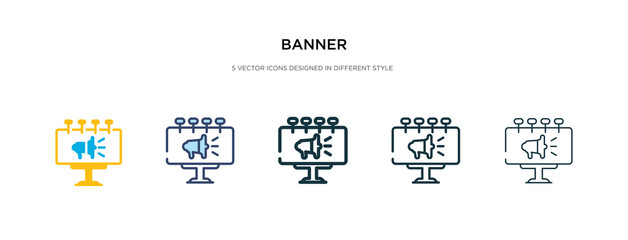 banner icon in different style vector illustration. two colored and black banner vector icons designed in filled, outline, line and stroke style can be used for web, mobile, ui