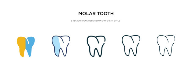 molar tooth icon in different style vector illustration. two colored and black molar tooth vector icons designed in filled, outline, line and stroke style can be used for web, mobile, ui