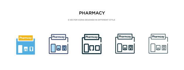 pharmacy icon in different style vector illustration. two colored and black pharmacy vector icons designed in filled, outline, line and stroke style can be used for web, mobile, ui