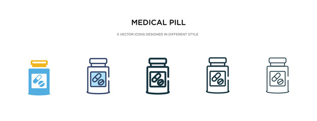 medical pill icon in different style vector illustration. two colored and black medical pill vector icons designed in filled, outline, line and stroke style can be used for web, mobile, ui