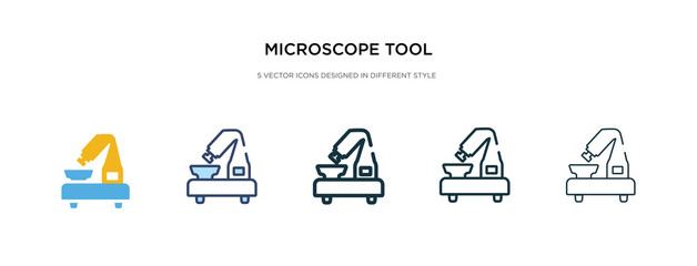 microscope tool icon in different style vector illustration. two colored and black microscope tool vector icons designed in filled, outline, line and stroke style can be used for web, mobile, ui