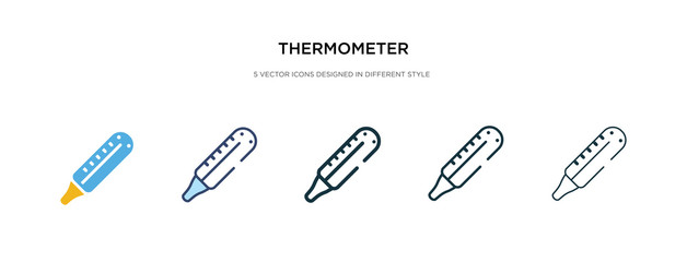 thermometer icon in different style vector illustration. two colored and black thermometer vector icons designed in filled, outline, line and stroke style can be used for web, mobile, ui