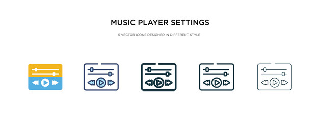 music player settings icon in different style vector illustration. two colored and black music player settings vector icons designed in filled, outline, line and stroke style can be used for web,