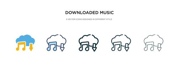 downloaded music cloud icon in different style vector illustration. two colored and black downloaded music cloud vector icons designed in filled, outline, line and stroke style can be used for web,