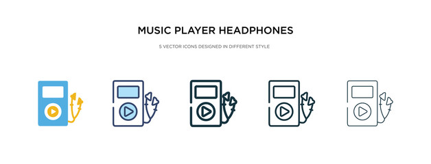 music player headphones icon in different style vector illustration. two colored and black music player headphones vector icons designed in filled, outline, line and stroke style can be used for