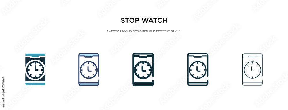 Wall mural stop watch icon in different style vector illustration. two colored and black stop watch vector icons designed in filled, outline, line and stroke style can be used for web, mobile, ui