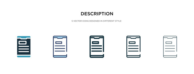 description icon in different style vector illustration. two colored and black description vector icons designed in filled, outline, line and stroke style can be used for web, mobile, ui