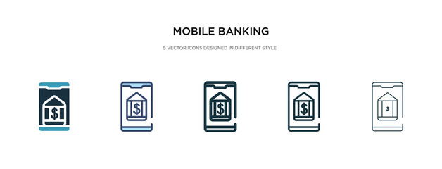 mobile banking icon in different style vector illustration. two colored and black mobile banking vector icons designed in filled, outline, line and stroke style can be used for web, mobile, ui