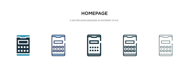 homepage icon in different style vector illustration. two colored and black homepage vector icons designed in filled, outline, line and stroke style can be used for web, mobile, ui