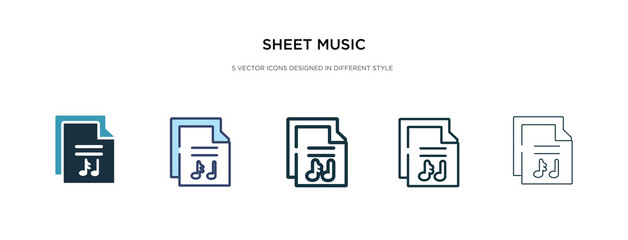 sheet music icon in different style vector illustration. two colored and black sheet music vector icons designed in filled, outline, line and stroke style can be used for web, mobile, ui