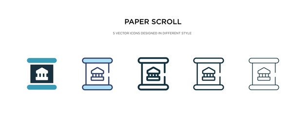 paper scroll icon in different style vector illustration. two colored and black paper scroll vector icons designed in filled, outline, line and stroke style can be used for web, mobile, ui