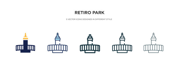 Fototapeta na wymiar retiro park icon in different style vector illustration. two colored and black retiro park vector icons designed in filled, outline, line and stroke style can be used for web, mobile, ui