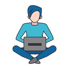 man and computer isolated icon