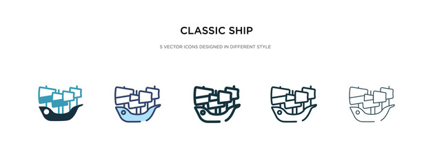classic ship icon in different style vector illustration. two colored and black classic ship vector icons designed in filled, outline, line and stroke style can be used for web, mobile, ui