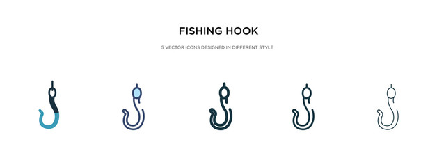 fishing hook icon in different style vector illustration. two colored and black fishing hook vector icons designed in filled, outline, line and stroke style can be used for web, mobile, ui