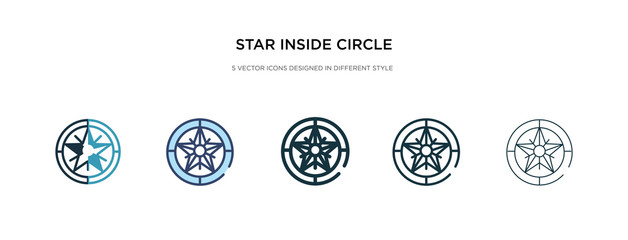 star inside circle icon in different style vector illustration. two colored and black star inside circle vector icons designed in filled, outline, line and stroke style can be used for web, mobile,