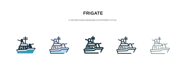frigate icon in different style vector illustration. two colored and black frigate vector icons designed in filled, outline, line and stroke style can be used for web, mobile, ui