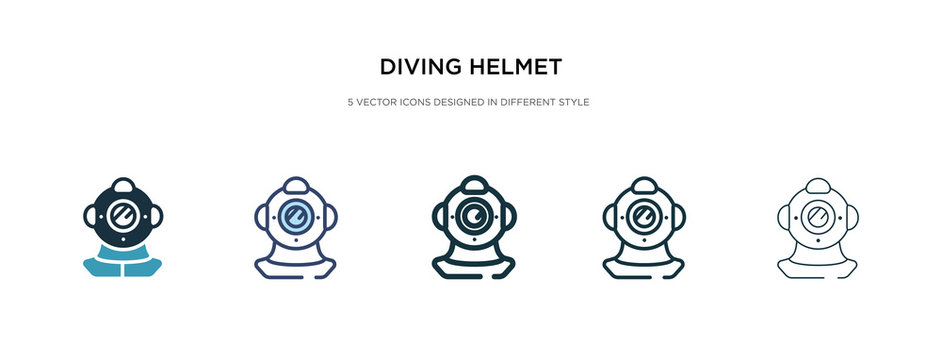 diving helmet icon in different style vector illustration. two colored and black diving helmet vector icons designed in filled, outline, line and stroke style can be used for web, mobile, ui