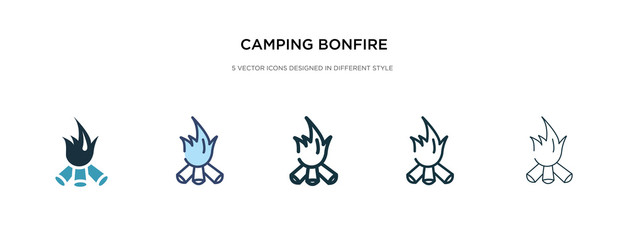 camping bonfire icon in different style vector illustration. two colored and black camping bonfire vector icons designed in filled, outline, line and stroke style can be used for web, mobile, ui