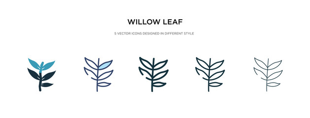 willow leaf icon in different style vector illustration. two colored and black willow leaf vector icons designed in filled, outline, line and stroke style can be used for web, mobile, ui - obrazy, fototapety, plakaty