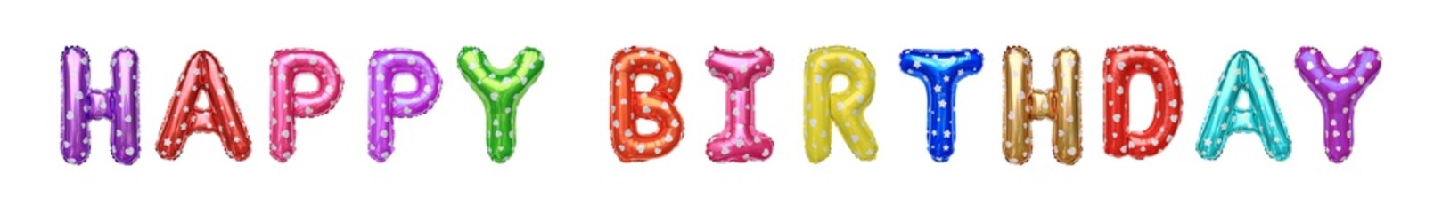 Happy Birthday colorful inflatable balloons isolated on white background. Decoration for birthday...