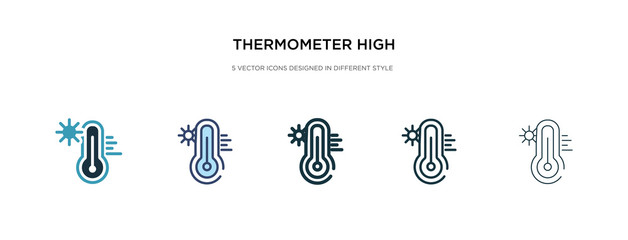 thermometer high temperature icon in different style vector illustration. two colored and black thermometer high temperature vector icons designed in filled, outline, line and stroke style can be