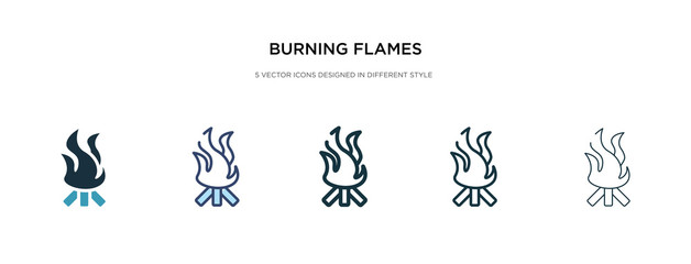Obraz na płótnie Canvas burning flames icon in different style vector illustration. two colored and black burning flames vector icons designed in filled, outline, line and stroke style can be used for web, mobile, ui