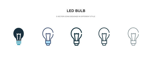 led bulb icon in different style vector illustration. two colored and black led bulb vector icons designed in filled, outline, line and stroke style can be used for web, mobile, ui