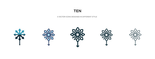 ten icon in different style vector illustration. two colored and black ten vector icons designed in filled, outline, line and stroke style can be used for web, mobile, ui