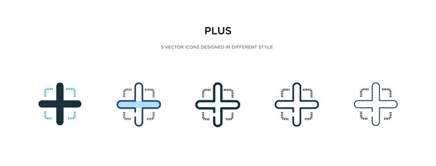 plus icon in different style vector illustration. two colored and black plus vector icons designed in filled, outline, line and stroke style can be used for web, mobile, ui
