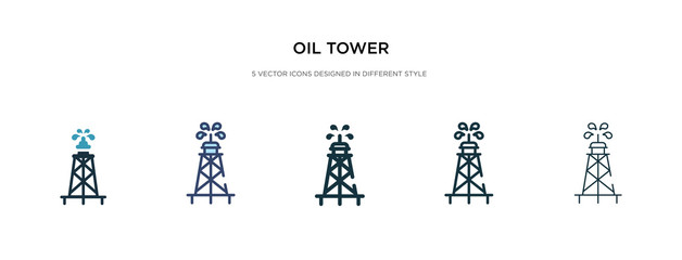 oil tower icon in different style vector illustration. two colored and black oil tower vector icons designed in filled, outline, line and stroke style can be used for web, mobile, ui
