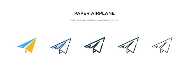 paper airplane icon in different style vector illustration. two colored and black paper airplane vector icons designed in filled, outline, line and stroke style can be used for web, mobile, ui