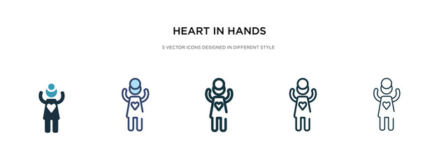 heart in hands icon in different style vector illustration. two colored and black heart in hands vector icons designed filled, outline, line and stroke style can be used for web, mobile, ui