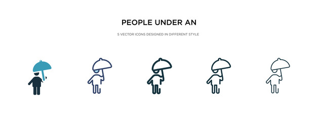 people under an umbrella icon in different style vector illustration. two colored and black people under an umbrella vector icons designed in filled, outline, line and stroke style can be used for