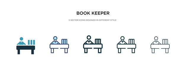 Fototapeta na wymiar book keeper icon in different style vector illustration. two colored and black book keeper vector icons designed in filled, outline, line and stroke style can be used for web, mobile, ui